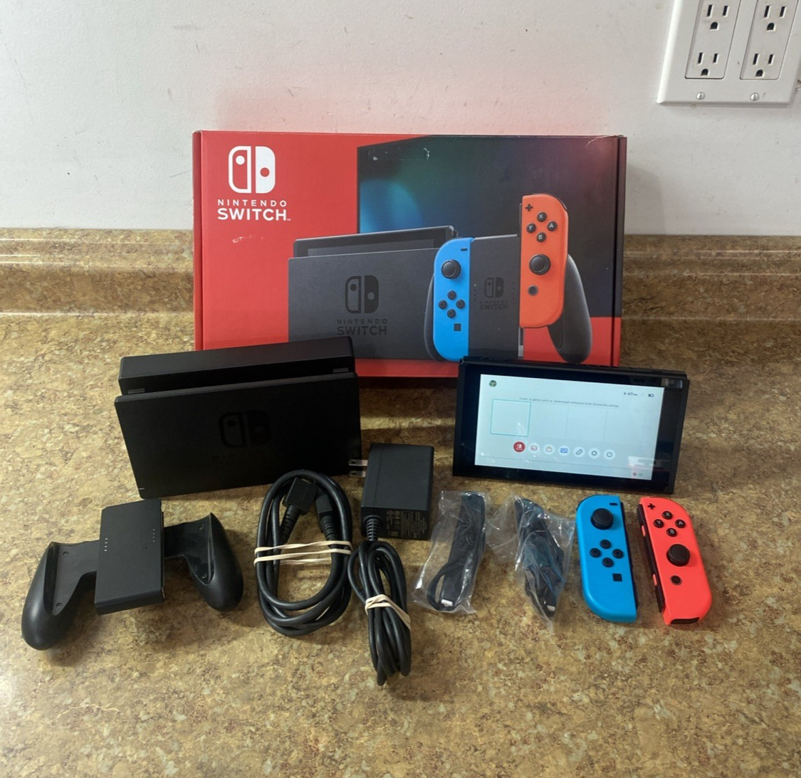 Nintendo Switch (HAC-001) Neon Red/Neon Blue Console Free Shipping