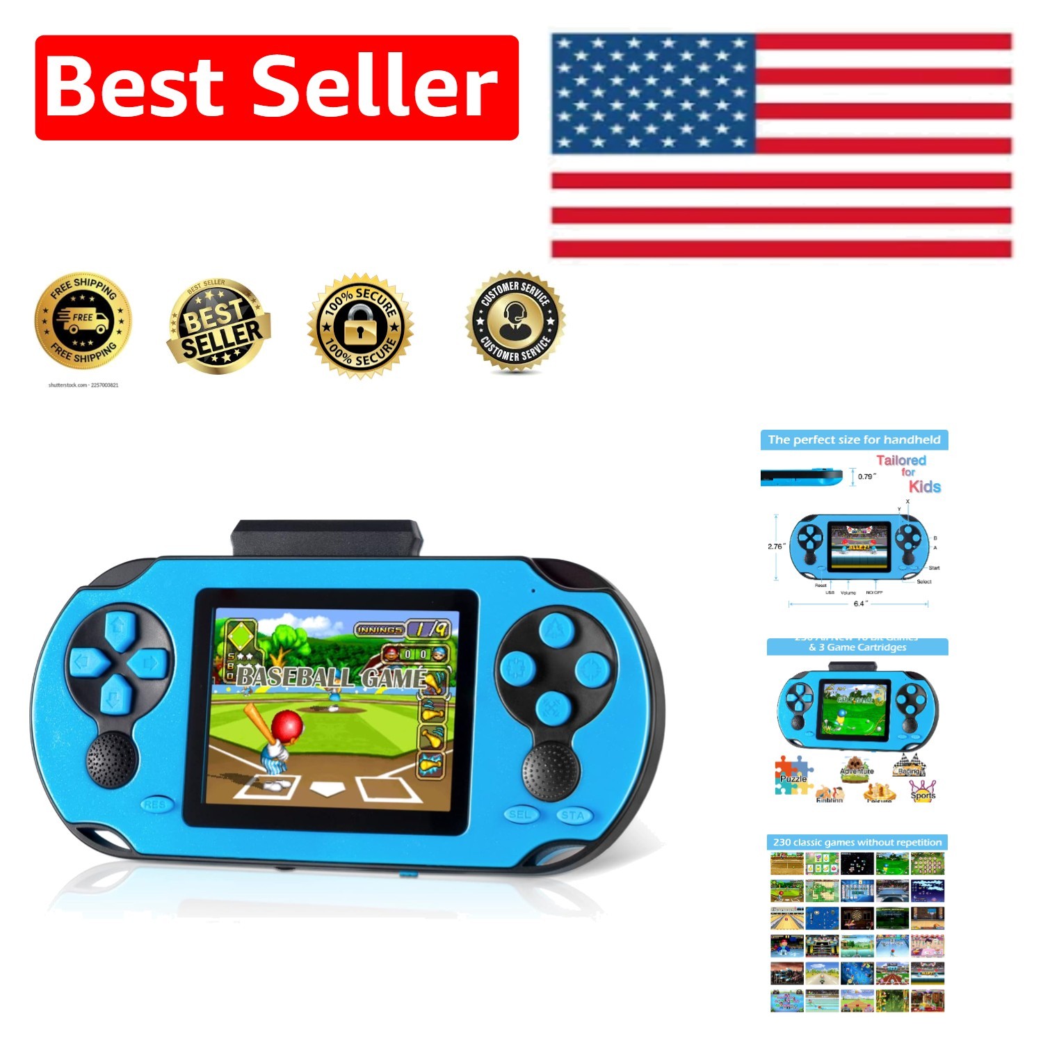 Portable Handheld Game Console – 230 Preloaded Games, USB Rechargeable, Durable