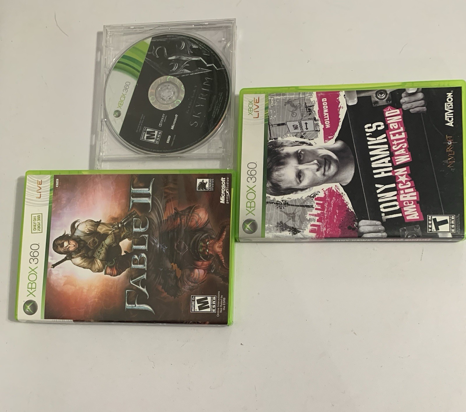 Xbox 360 S Console Bundle 4GB w/ 2 Controllers 3 Games Tony Hawk Skyrim Fable V3
