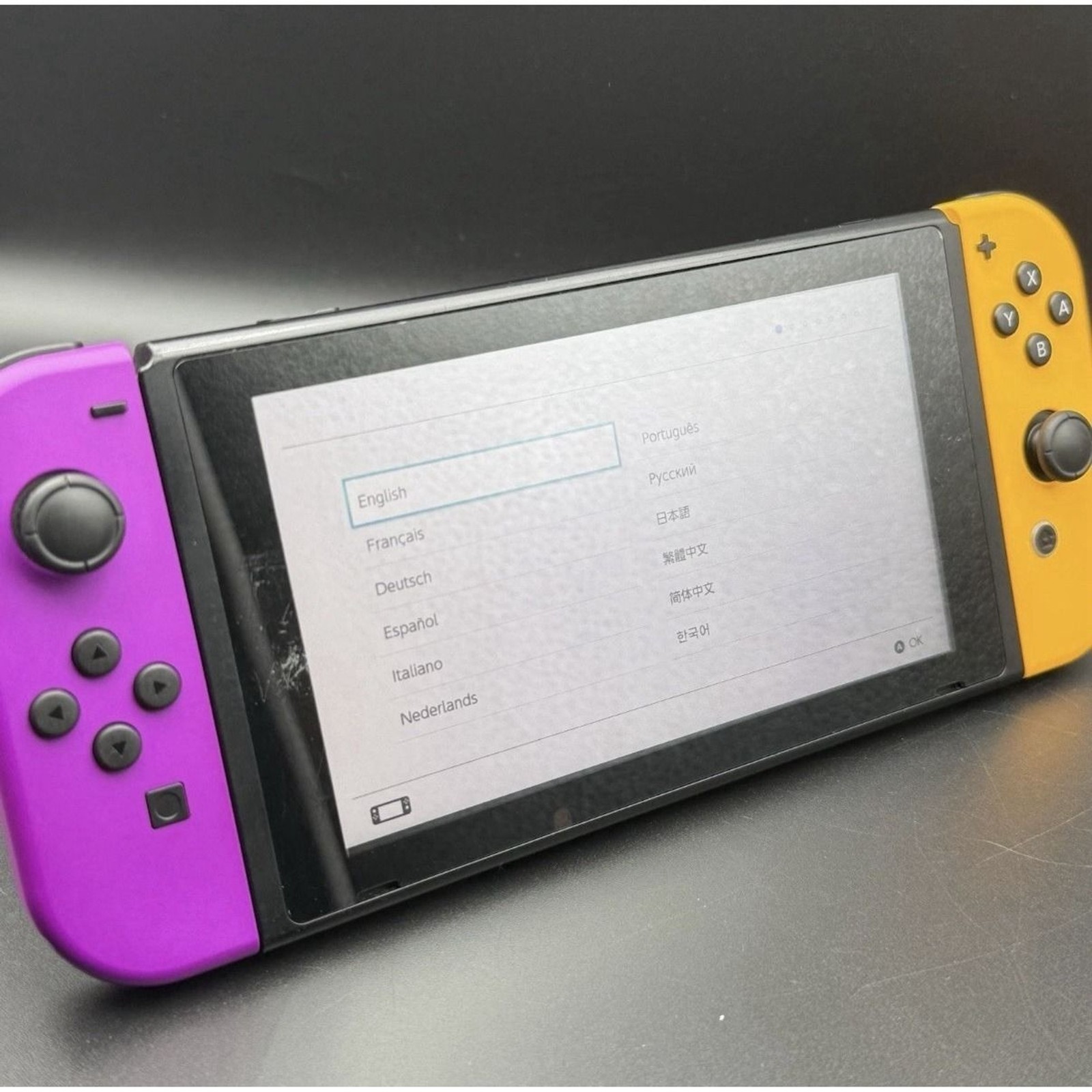Nintendo Switch V2 Console Purple Orange JoyCons + Charger – No Dock Tested