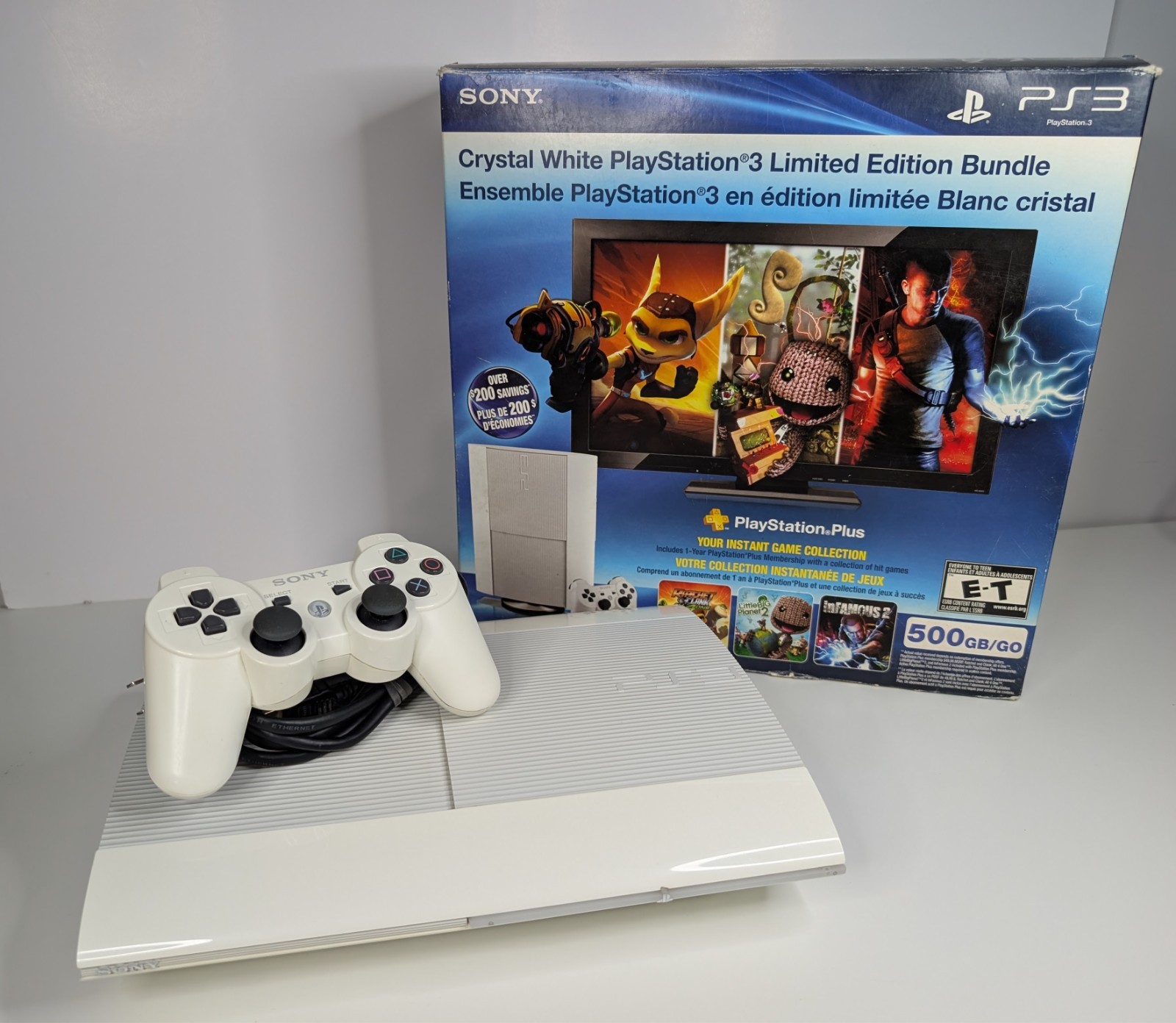 Sony Playstation 3 Super Slim Crystal White 500GB Console PS3 CIB