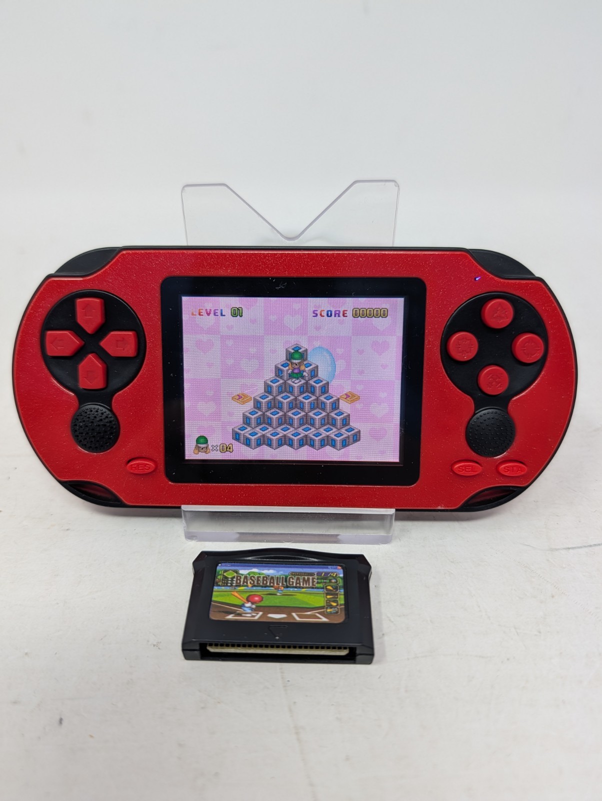 TaddToy Red 16 Bit Handheld Game Console – Hundreds of Preloaded Games, Baseball