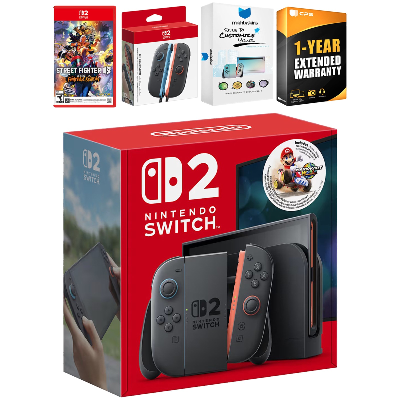 Nintendo Switch 2 + Mario Kart World Bundle + Street Fighter 6, Extra Joy Cons