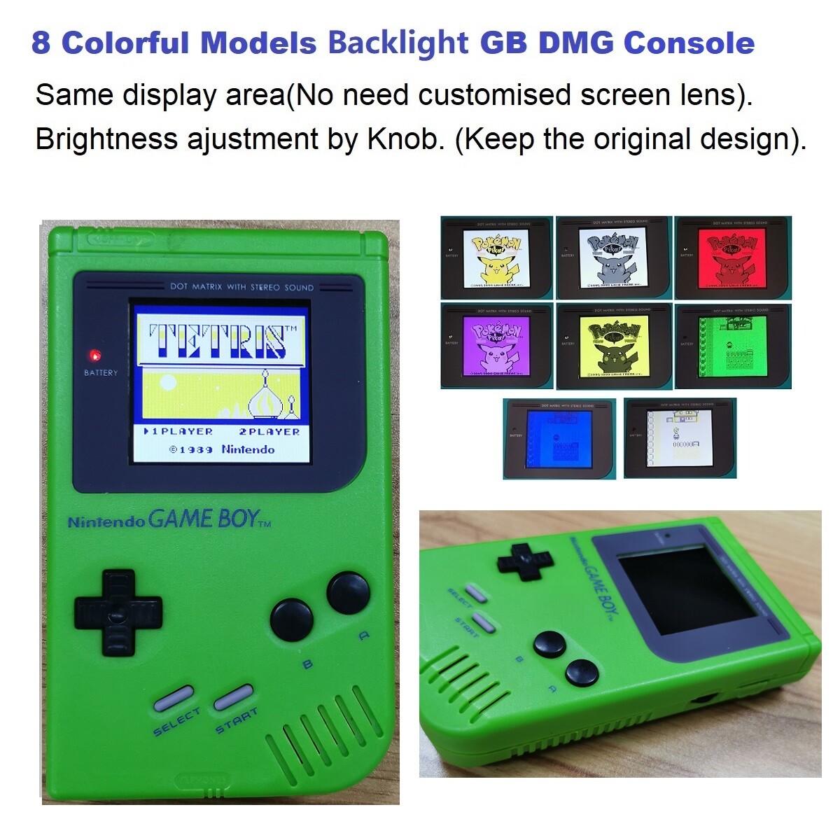 8 Color Palettle RIPS V3 Backlight Nintendo Game Boy DMG Console -Green