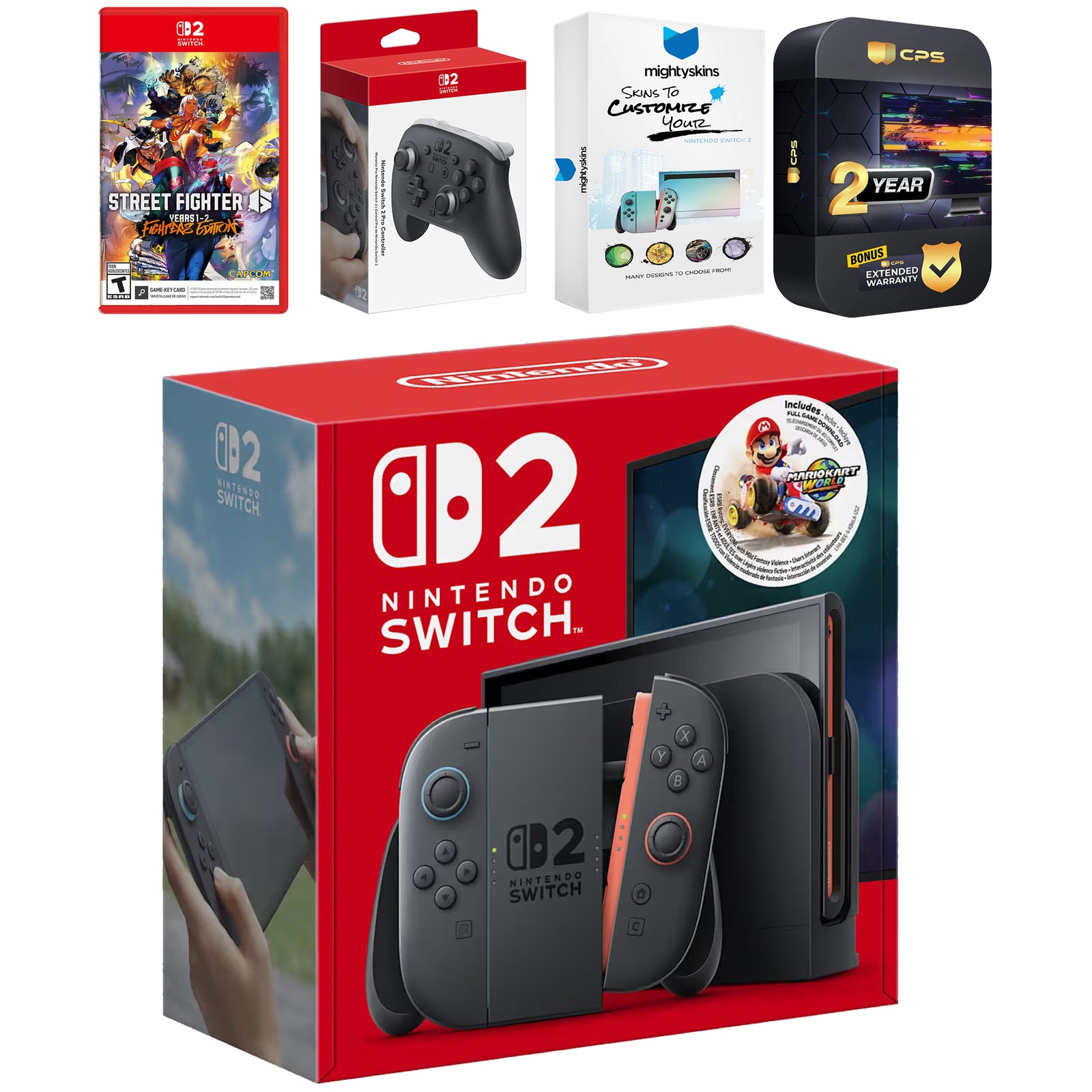Nintendo Switch 2 + Mario Kart World Bundle + Street Fighter 6, Pro Controller