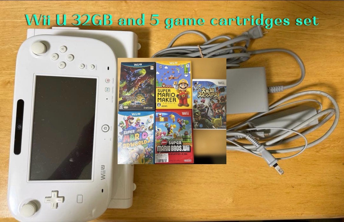 Nintendo Wii U 32GB Console White + 5 Games Tested Working No Wii Remote