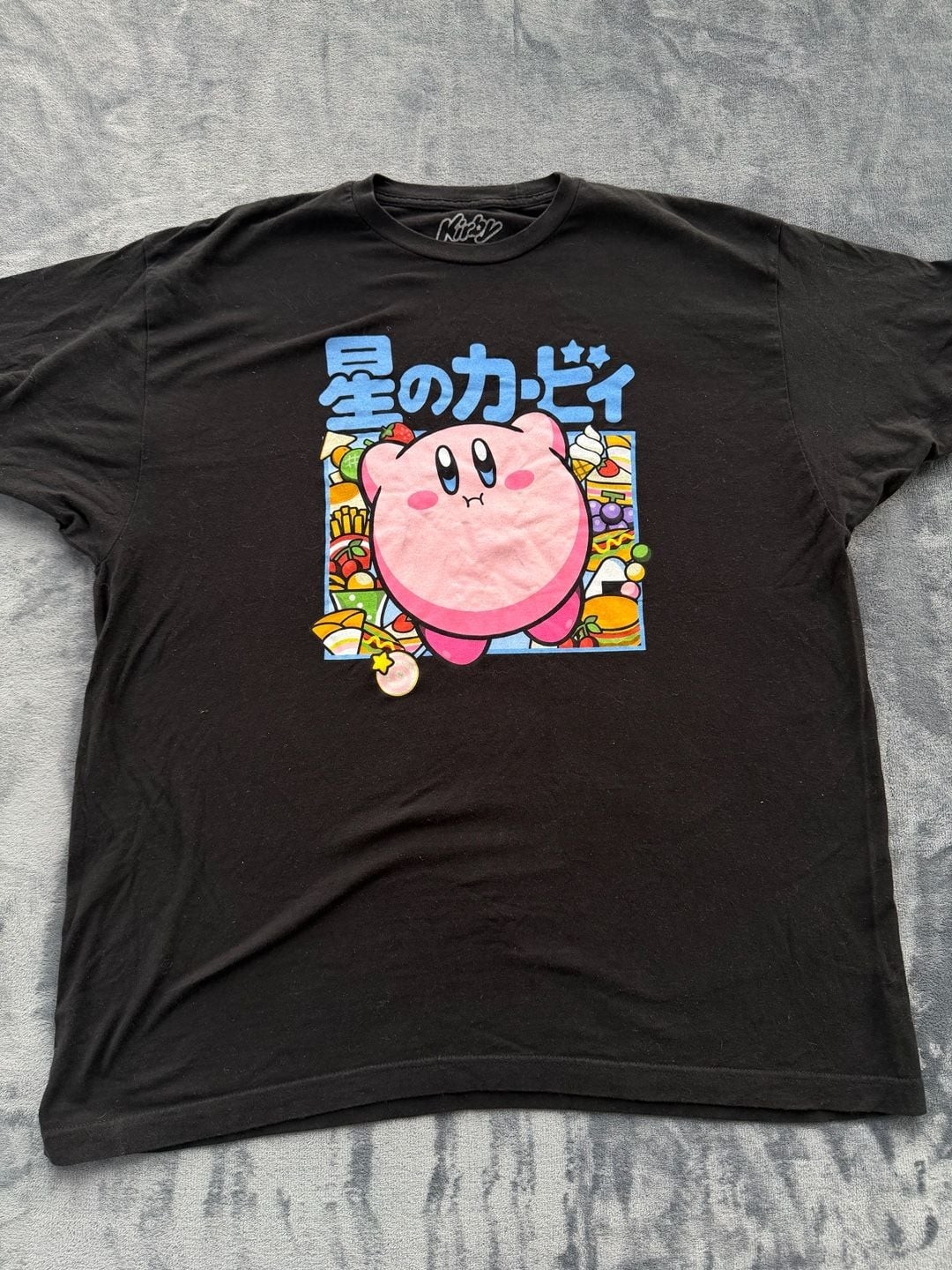 Nintendo Kirby Japanese Food Graphics Black T-Shirt