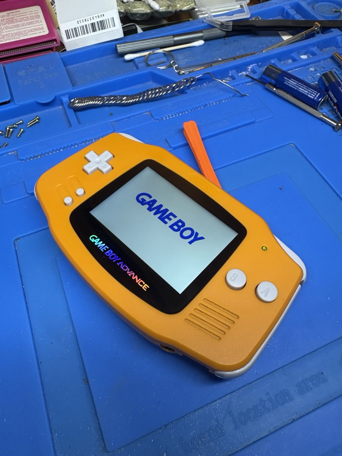 Orange Spice Gameboy Advance Backlit IPS Screen GBA Nintendo V5 Case 1800 mah