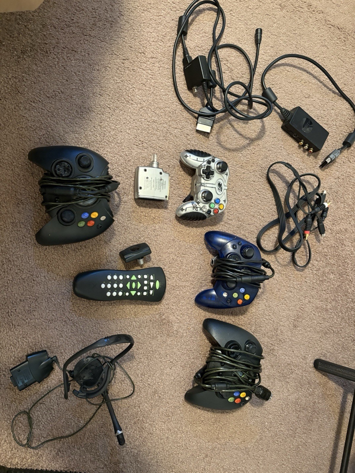 Original Xbox With 4 Controllers And DVD Remote. Red Ring. For Parts. Not Tested