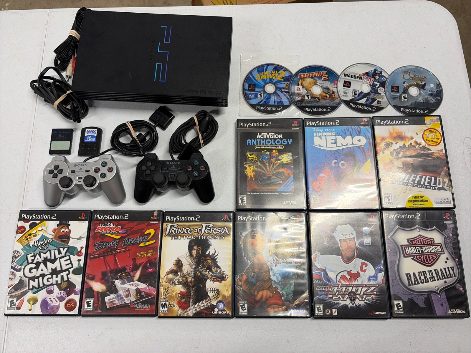 PlayStation 2 PS2 Fat Console Bundle W Controllers Mem Cards 13 Games SCPH-30001