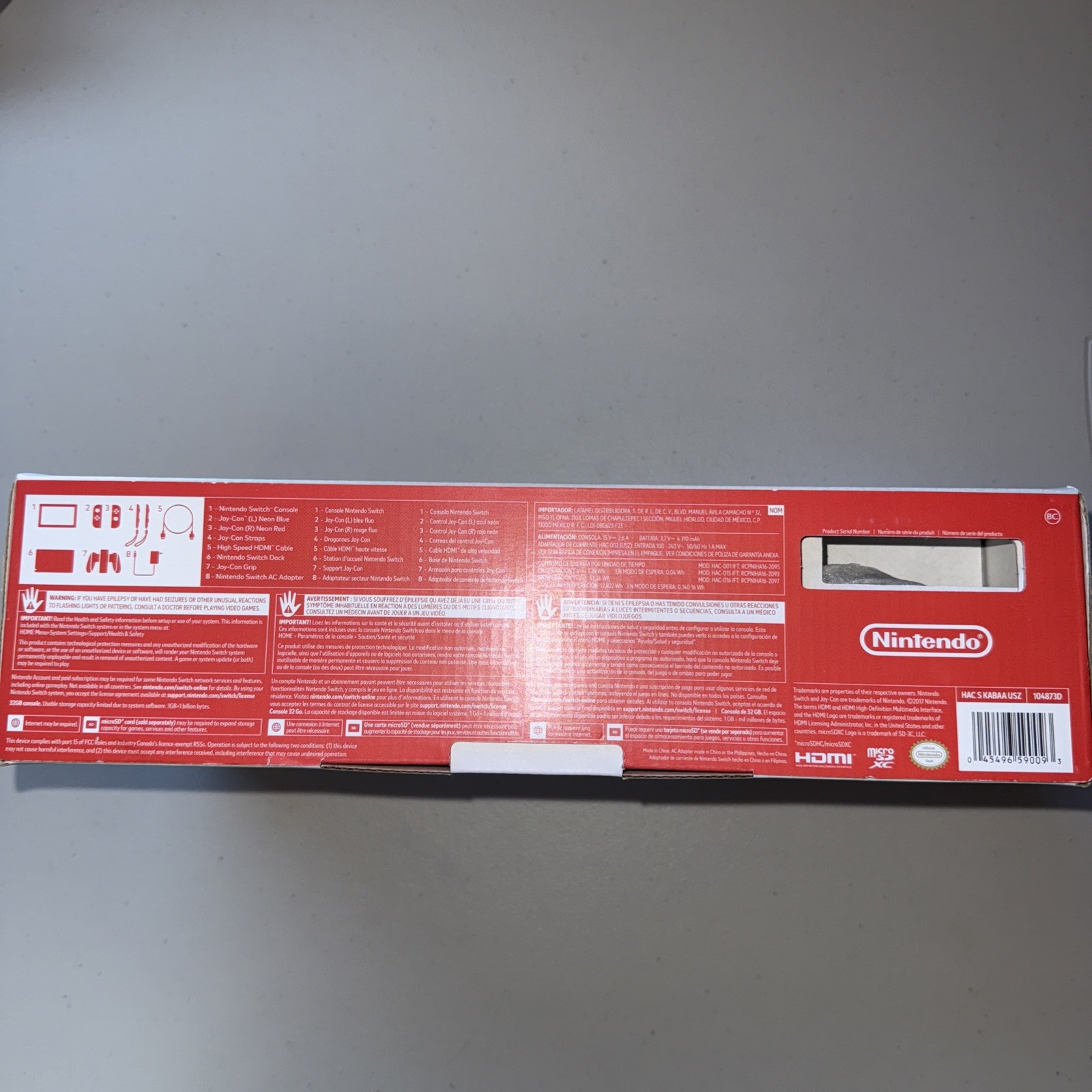 Nintendo Switch 32GB Gray Console Neon Red and Neon Blue (BOX AND INSERT ONLY