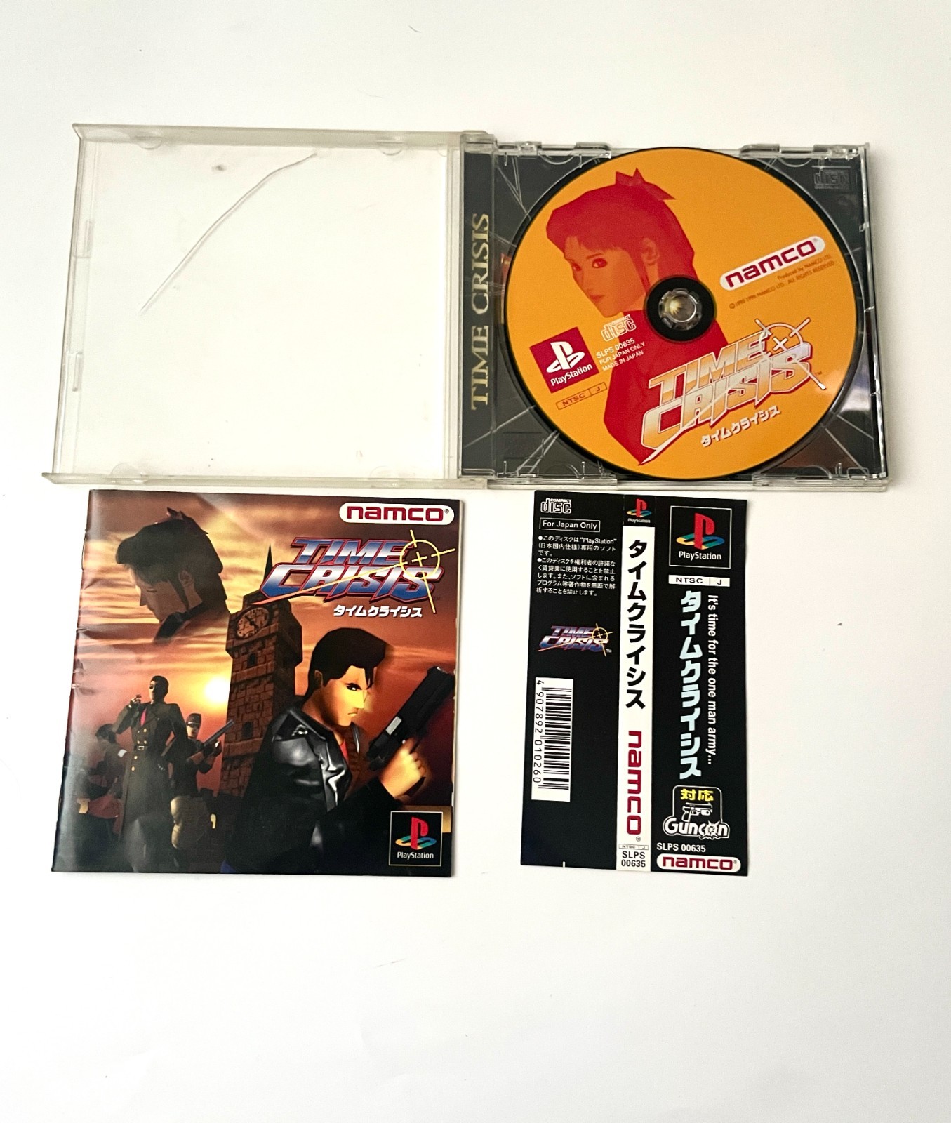 Namco GunCon NPC-103 + Time Crisis PS1 SLPS-00635 Light Gun Controller Set Japan