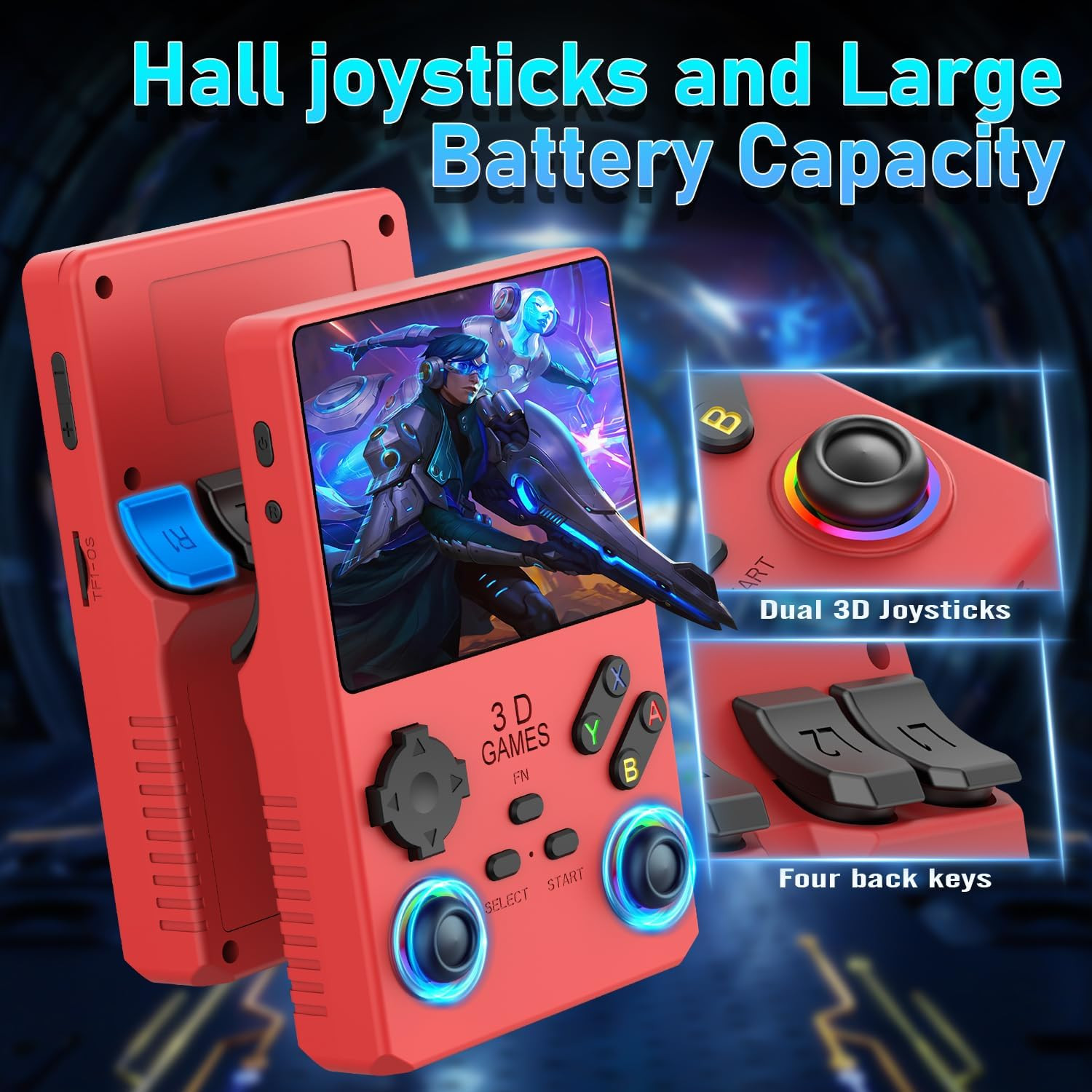 Hugawello R40 PRO Handheld Console, 35,000 Games, 3.5″ IPS, 256GB, Red