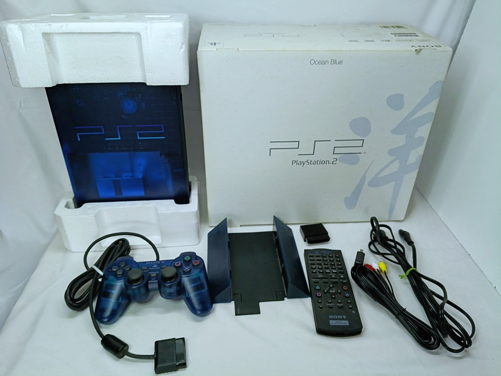 PS2 Ocean Blue Game Console Box set Playstation2 NTSC-J Japan Tested