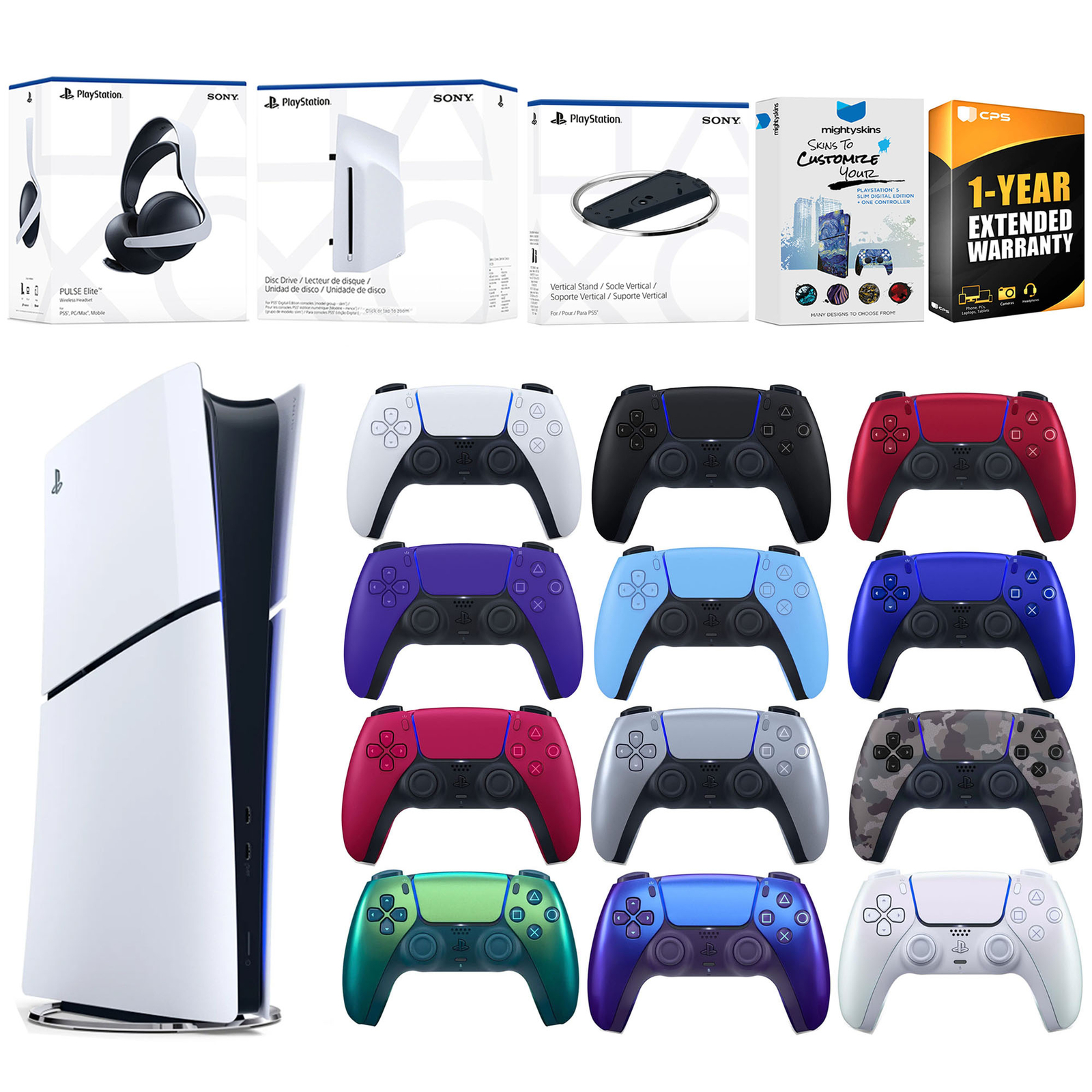 Sony PS5 Slim Digital + Disc Drive + Pulse Headset + Stand + Extra Controller