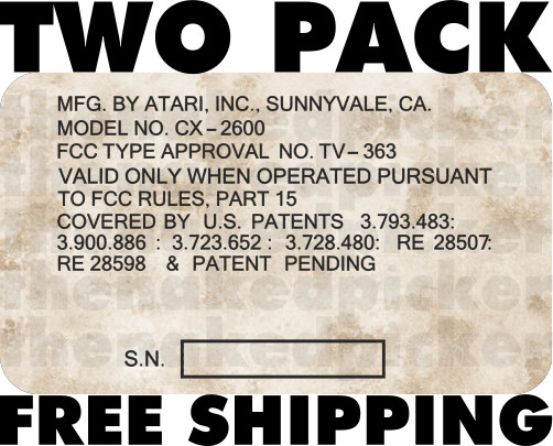 ATARI CX-2600 HEAVY SIXER TWO PACK REPL. SERIAL NUMBER DECAL LIGHTER DISTRESSED