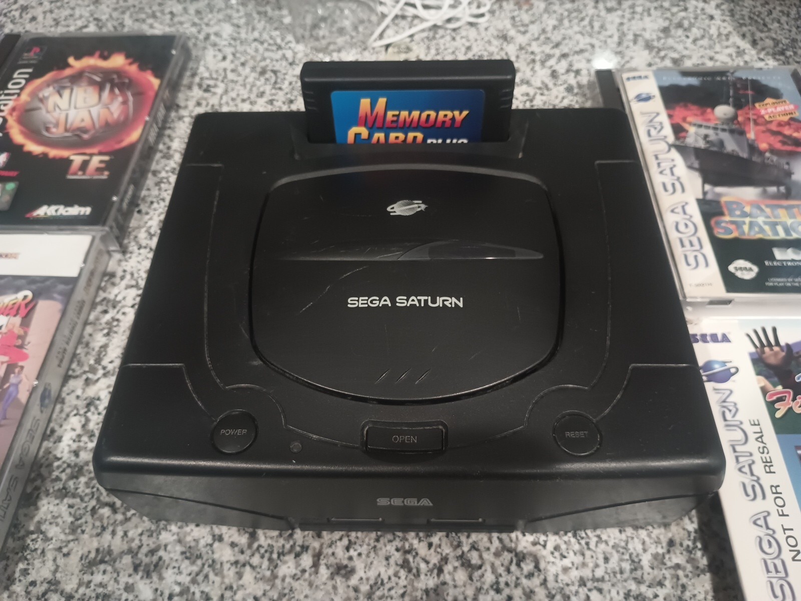 SEGA Saturn V2 Black Console Bundle w/ Memory Card, 8 Games Original Cables