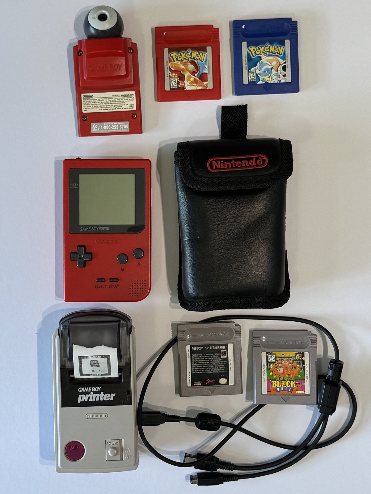 Red Gameboy Pock With Printer, Camera, Pokemon games and more – WORKING