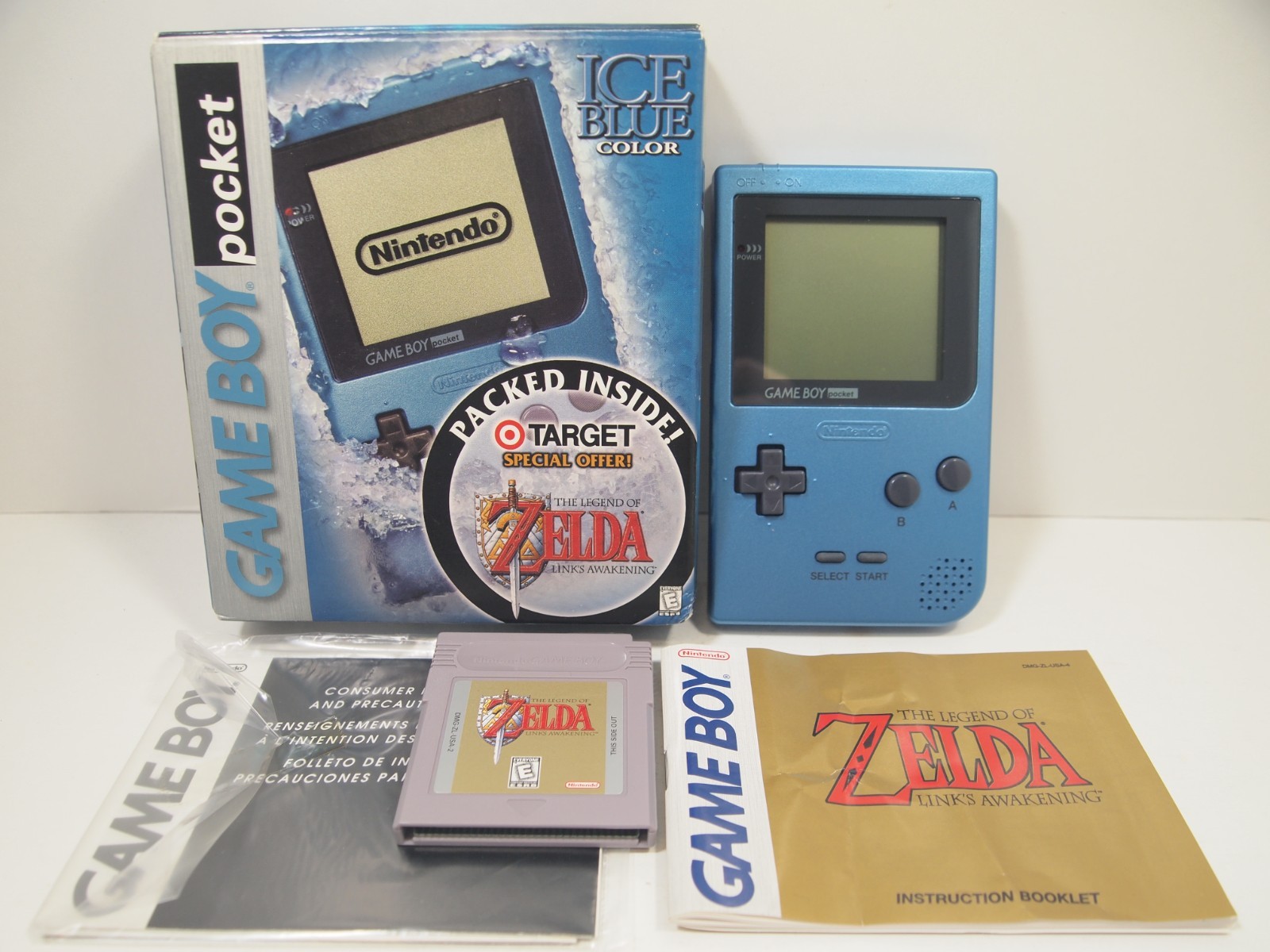 Game Boy Pocket Ice Blue Target Zelda Bundle Console Complete CIB Very Rare