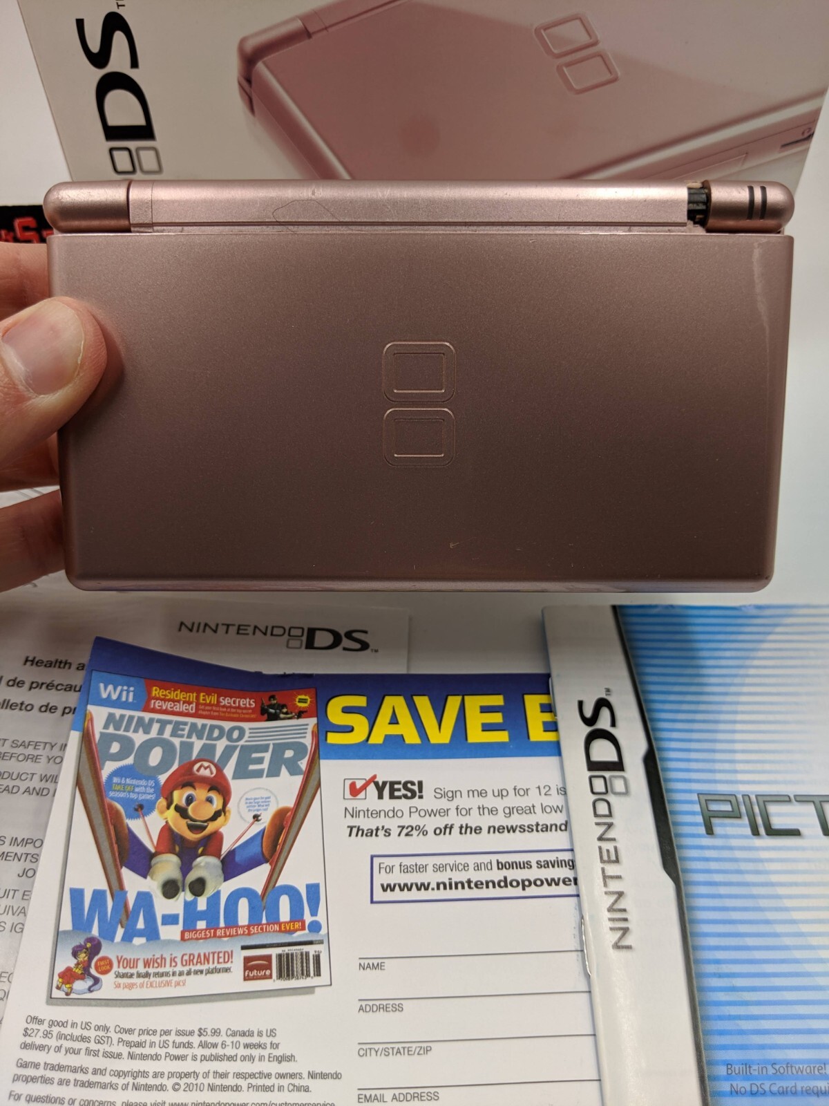 Nintendo DS Lite Metallic Rose (CRACKED HINGE) MATCHING SERIAL #’S