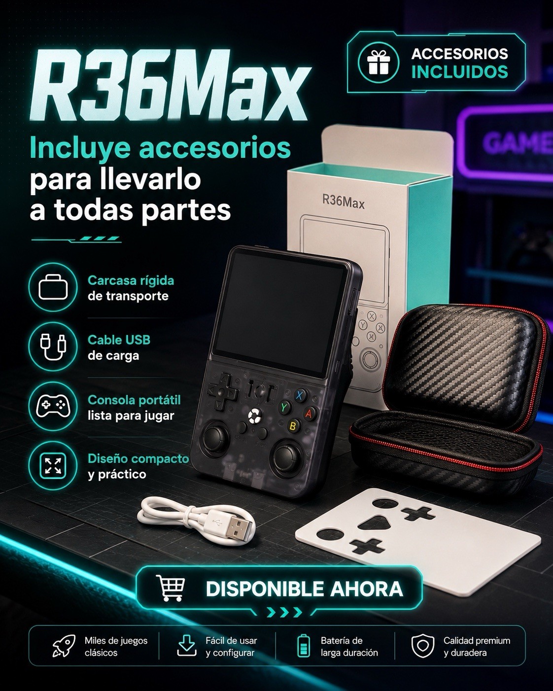 R36MAX Retro OPEN SOURCE Handheld Game Console with 64GB. Built-in Games