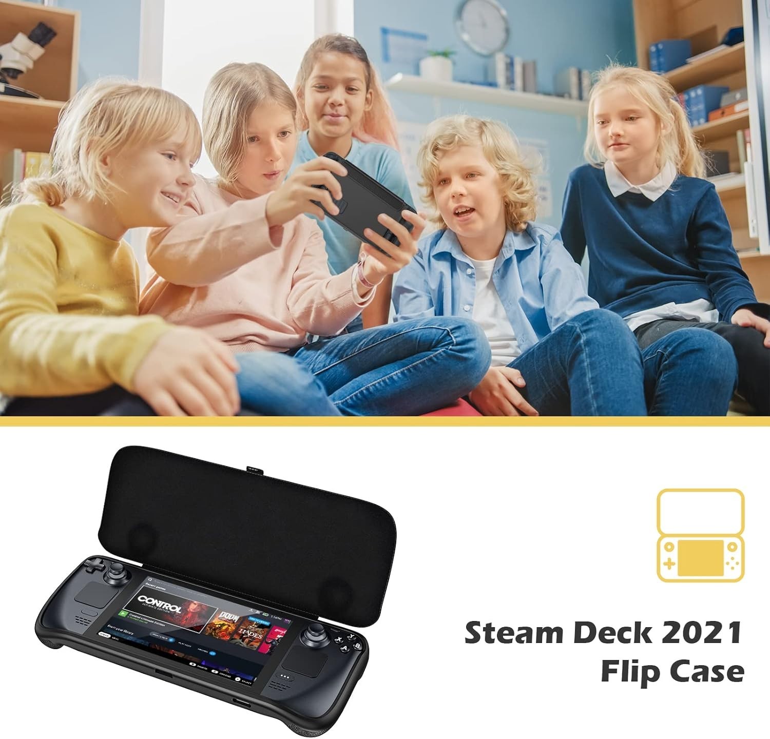 Black Flip Case for Steam Deck OLED/LCD 2023/2021 – Waterproof & Durable