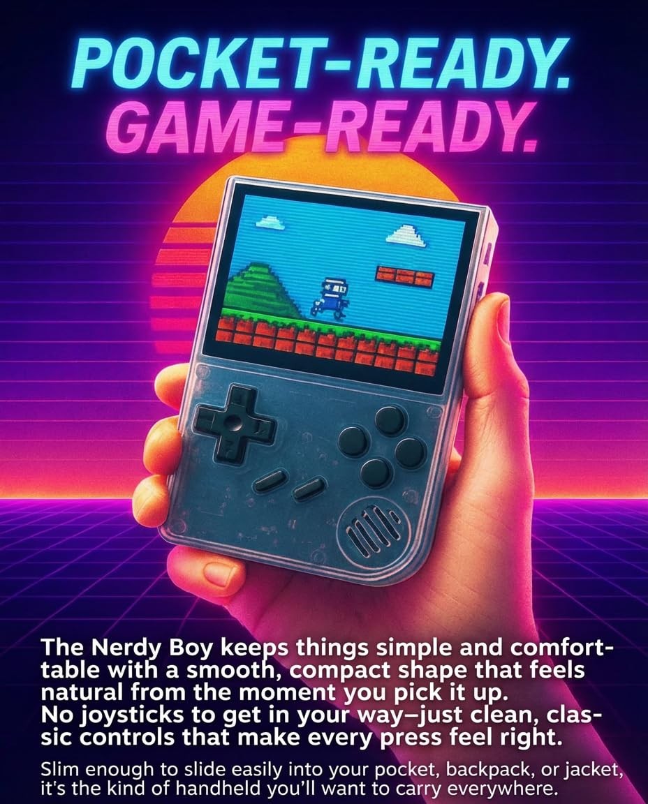 Nerdy Boy Retro Handheld Game Console – 3.5” IPS Screen, 64GB, Portable Emula…