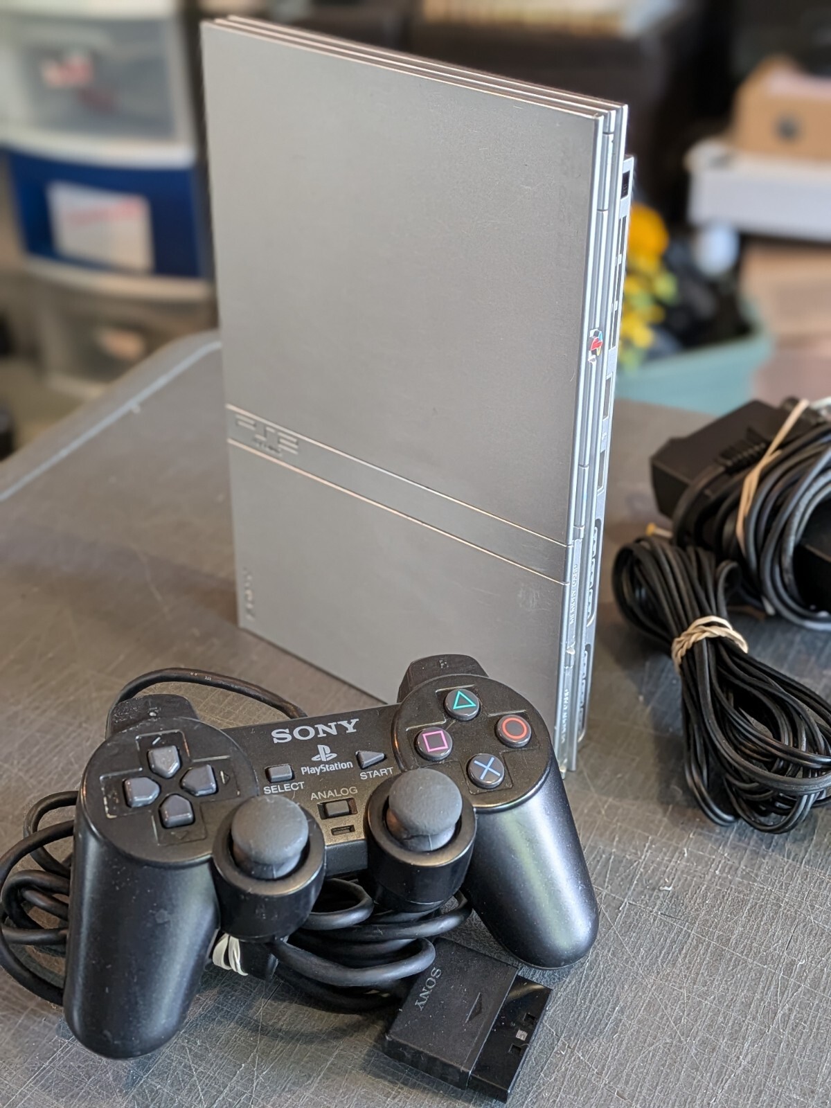 Playstation 2 PS2 SLIM SILVER Console Complete Game System W/Controller WARRANTY