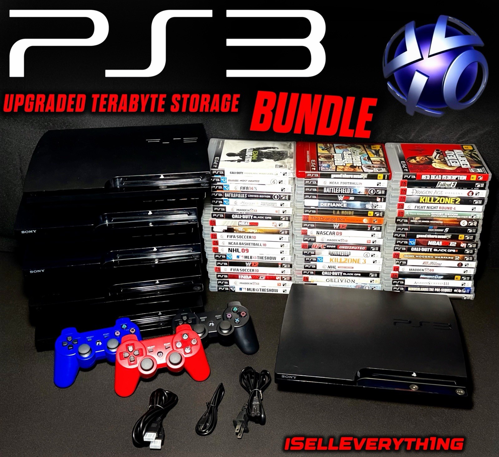 Sony PlayStation 3 Slim Console 1TB Storage Bundle CLEAN Controller/Games/Cables