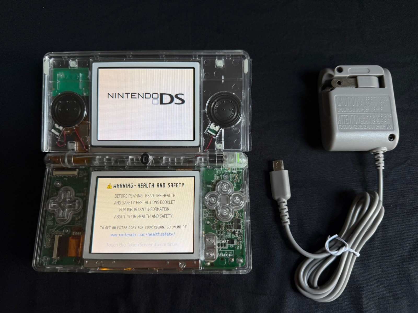 Nintendo DS Lite Clear Transparent Console w/ Charger Stylus GBA Slot
