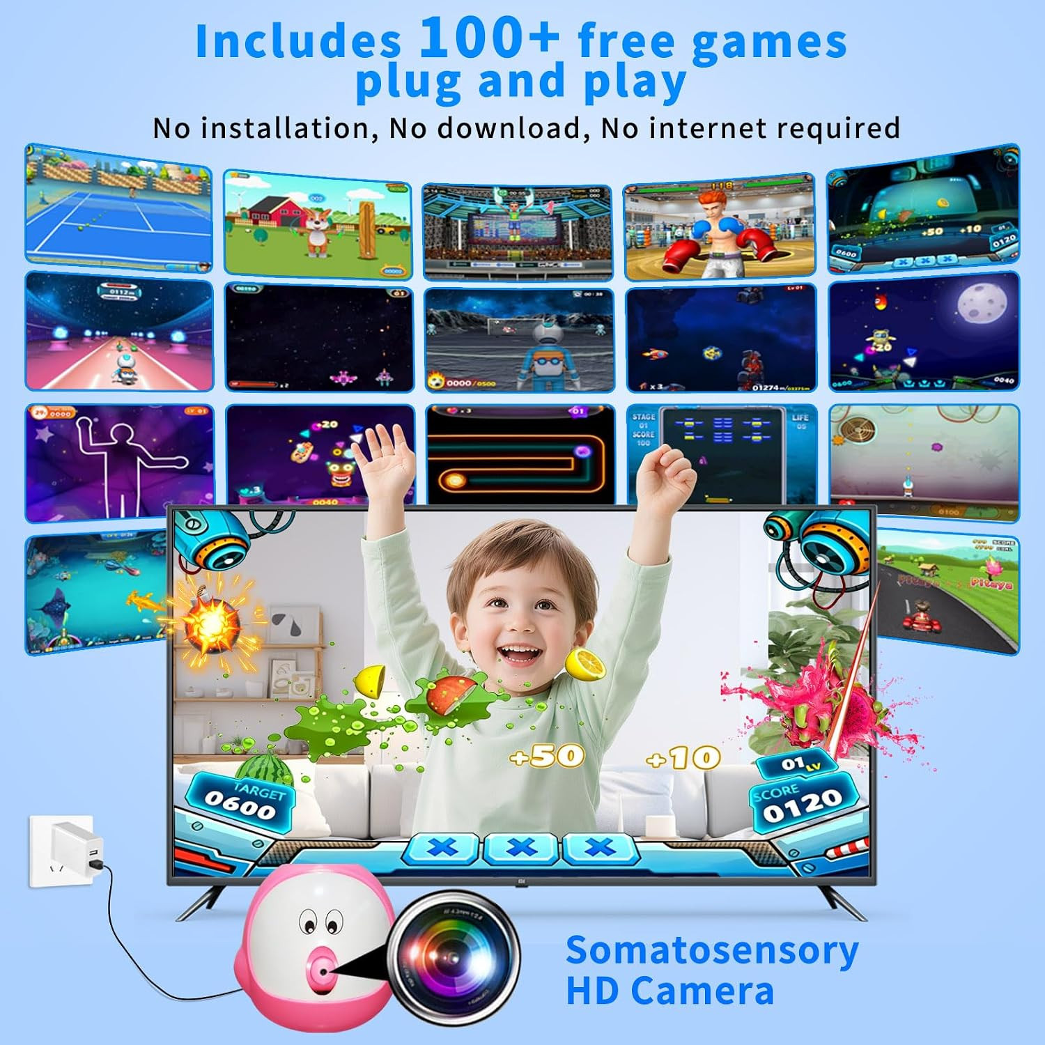 AR Motion Sensing TV Game Console, Video Games for 100+ Built-In Games, HDMI Plu