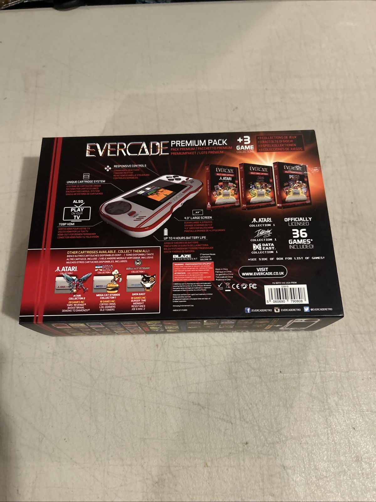 Handheld Evercade Premium Pack w/ Atari Interplay Data East Cartridges