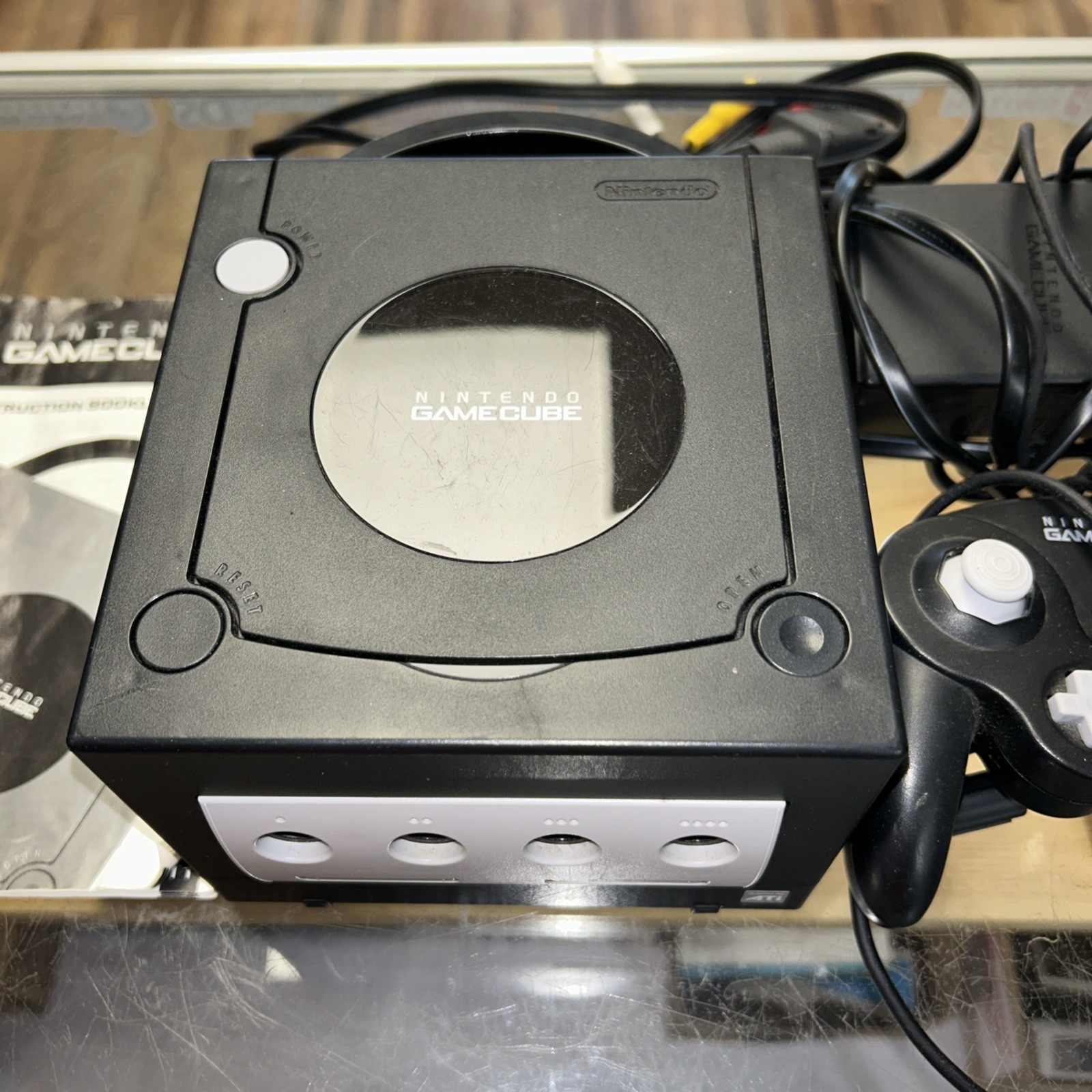Nintendo GameCube JET BLACK. Cords, Controller And Instruction Booklet. Tested.