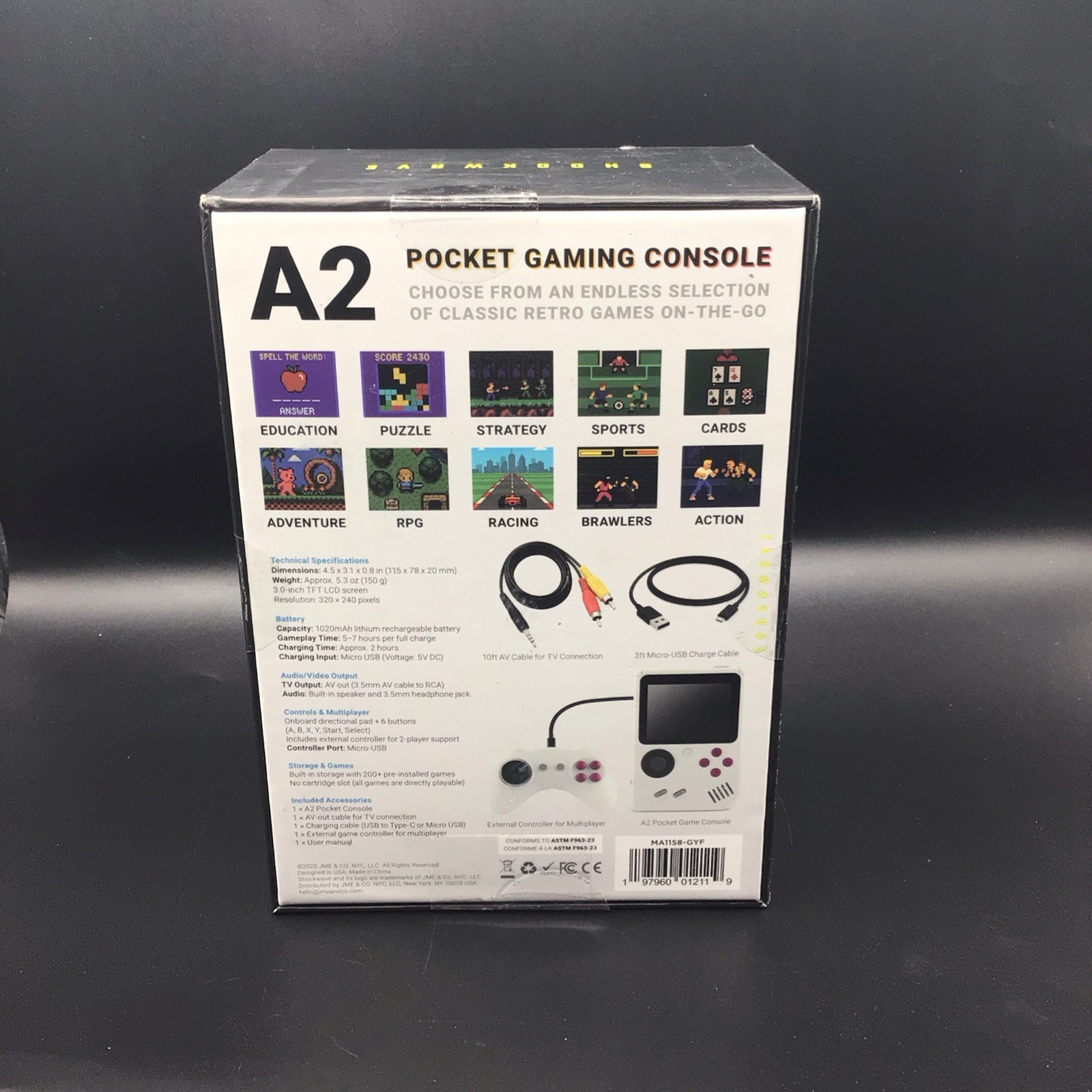 A2 Pocket Gaming Console with 200 Classic Games-NEW/FACTORY SEALED