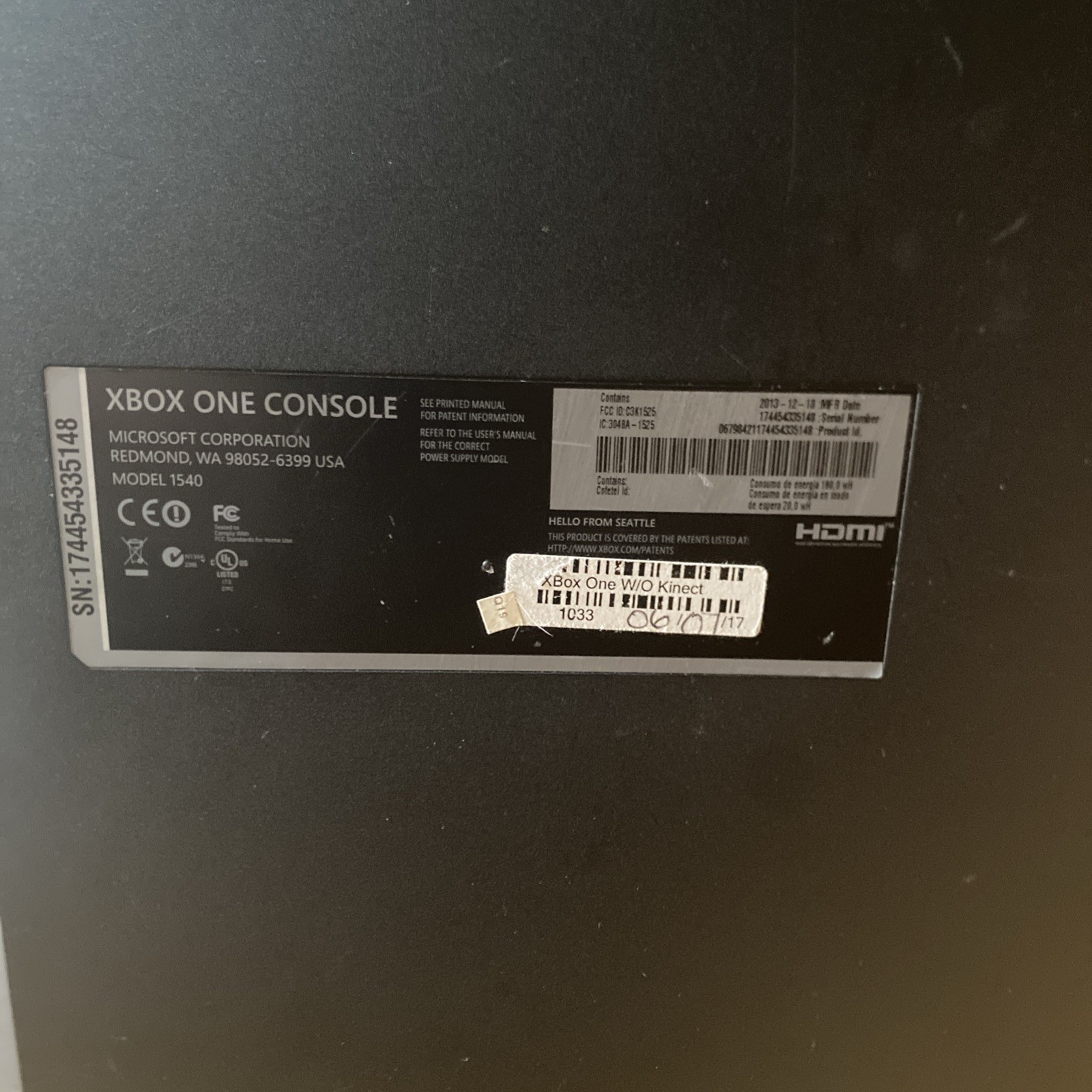 Microsoft Xbox One 500GB Model: 1540 *Console Only* Untested