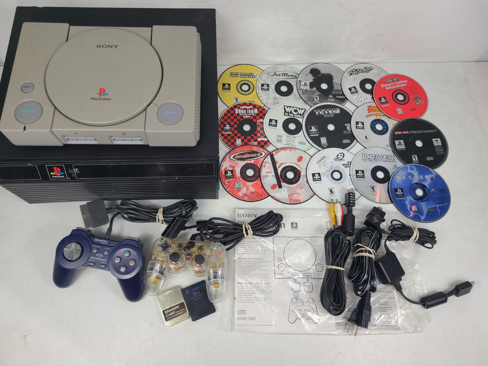Sony PlayStation 1 PS1 Original Console Bundle With Game Storage Case (TESTED)