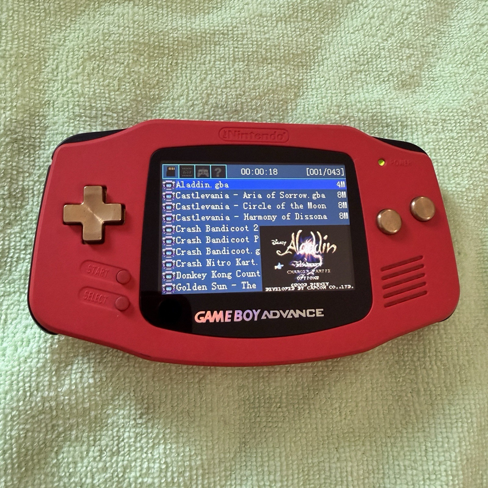 Modded GameBoy Advance with Custom Shell and Bronze Buttons and New Screen IPS