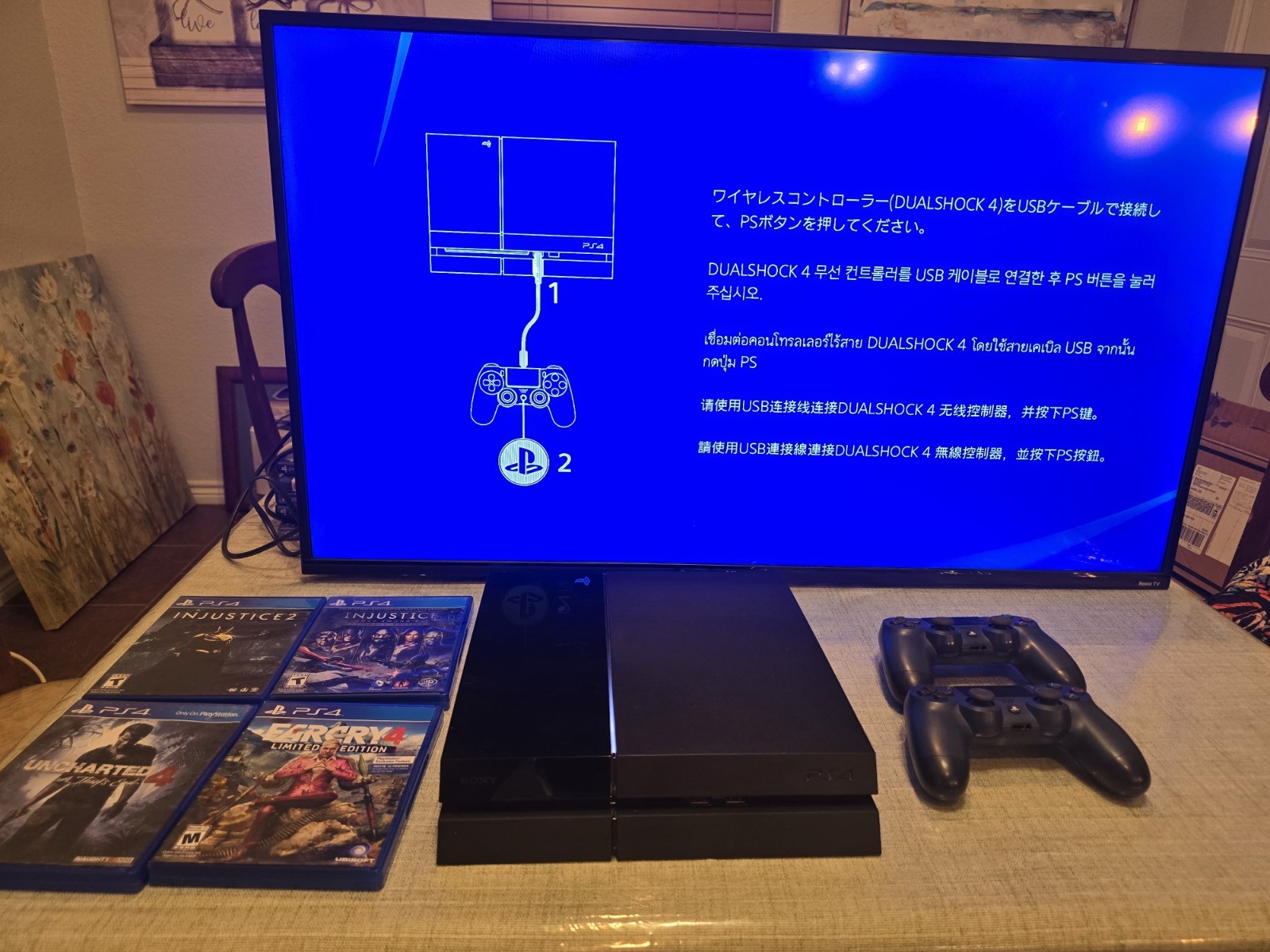 PS4 Console Bundle with 2 Blue DualShock 4 Controllers + 5 Game – Tested Working