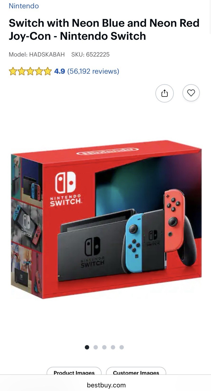 Nintendo Switch HADSKABAH Console Neon Blue & Neon Red Joy-Con Wi-Fi HDMI USB-C