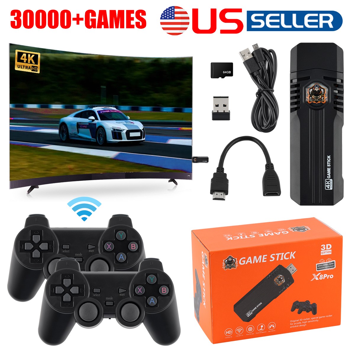 4K HDMI Retro Game Console Output Plug and Play 30000+ Game Gamepad Controllers