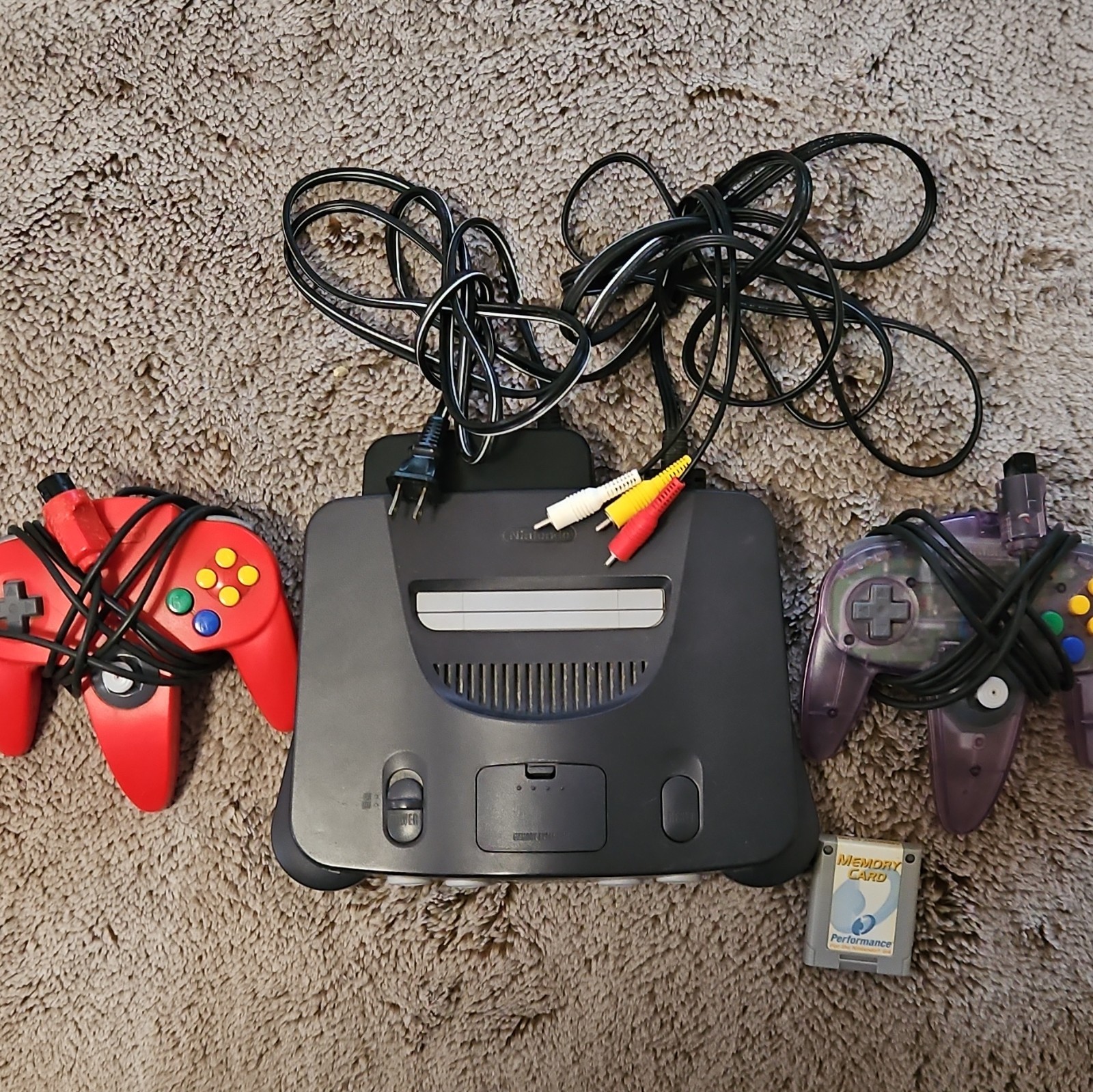 Nintendo 64 Console Black w/ Power Cord, AV Cable, 2 Controllers & Memory Card