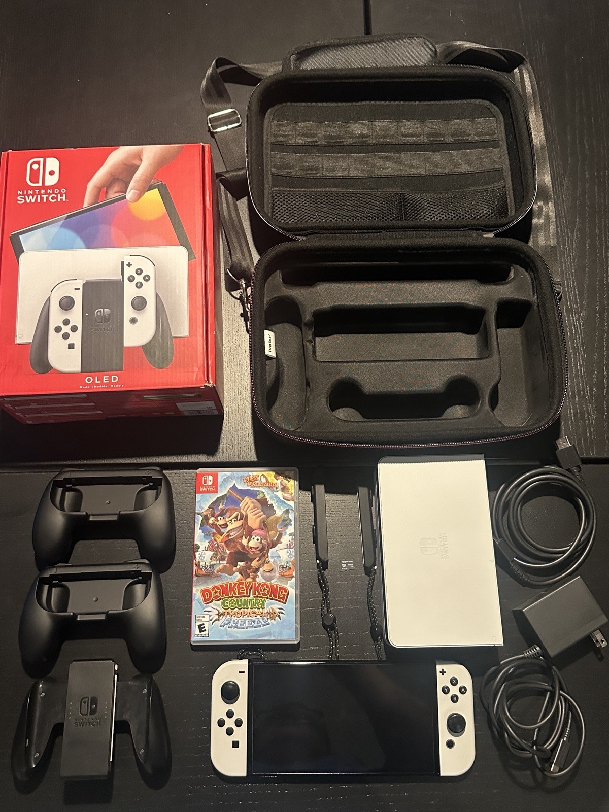 Nintendo Switch White OLED Bundle – Game, Carrying Case, 128GB SD Card & More