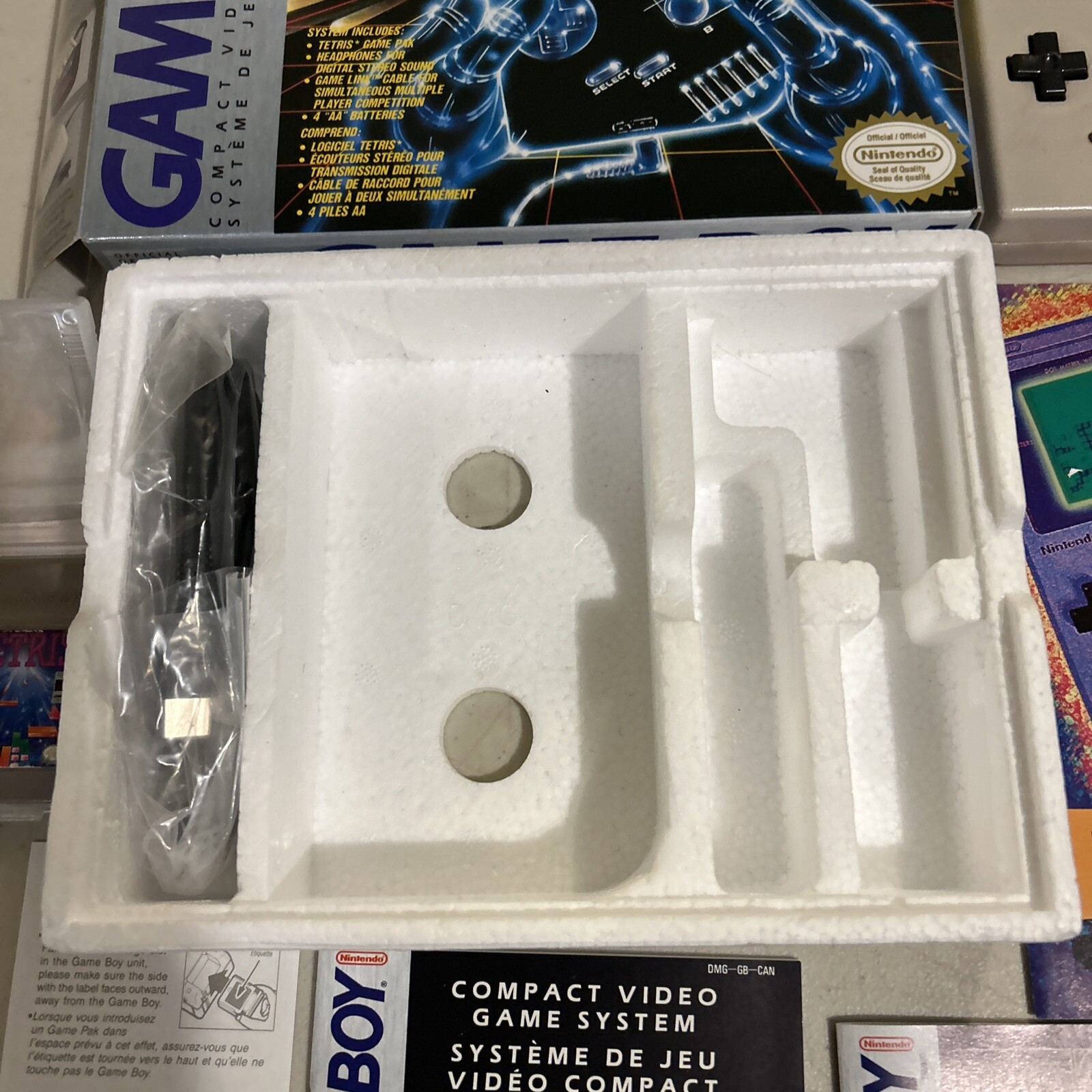 Original Game Boy Compact Video Game System Boxed W/ Manuals, Cables Tetris Nice
