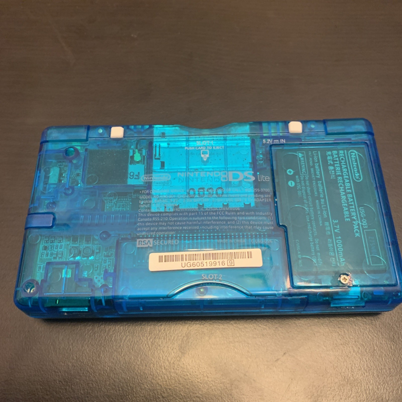 Nintendo DS Lite Handheld Console Custom Transparent Clear Blue (Tested Working)