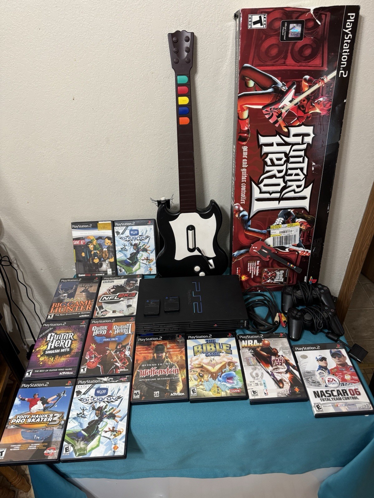 Sony PS2 Bundle Guitar Hero Set 2 Guitars Box 12 Games Controllers Tested