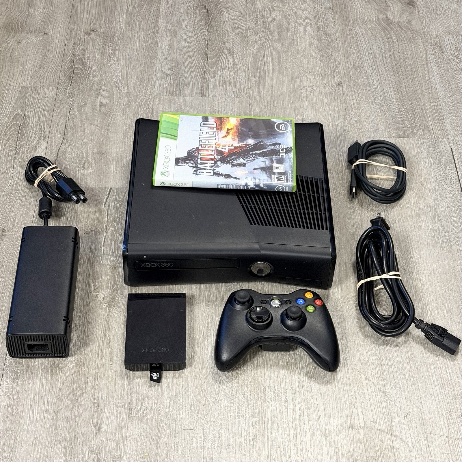 Xbox 360 S Slim Model 1439 Matte Black Console 250GB HDD w/ Controller Works