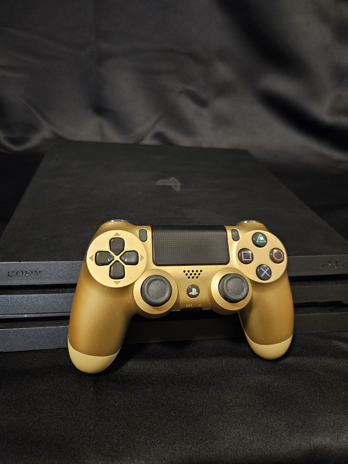 Sony PlayStation 4 Pro Console Black with Gold Controller and Cords