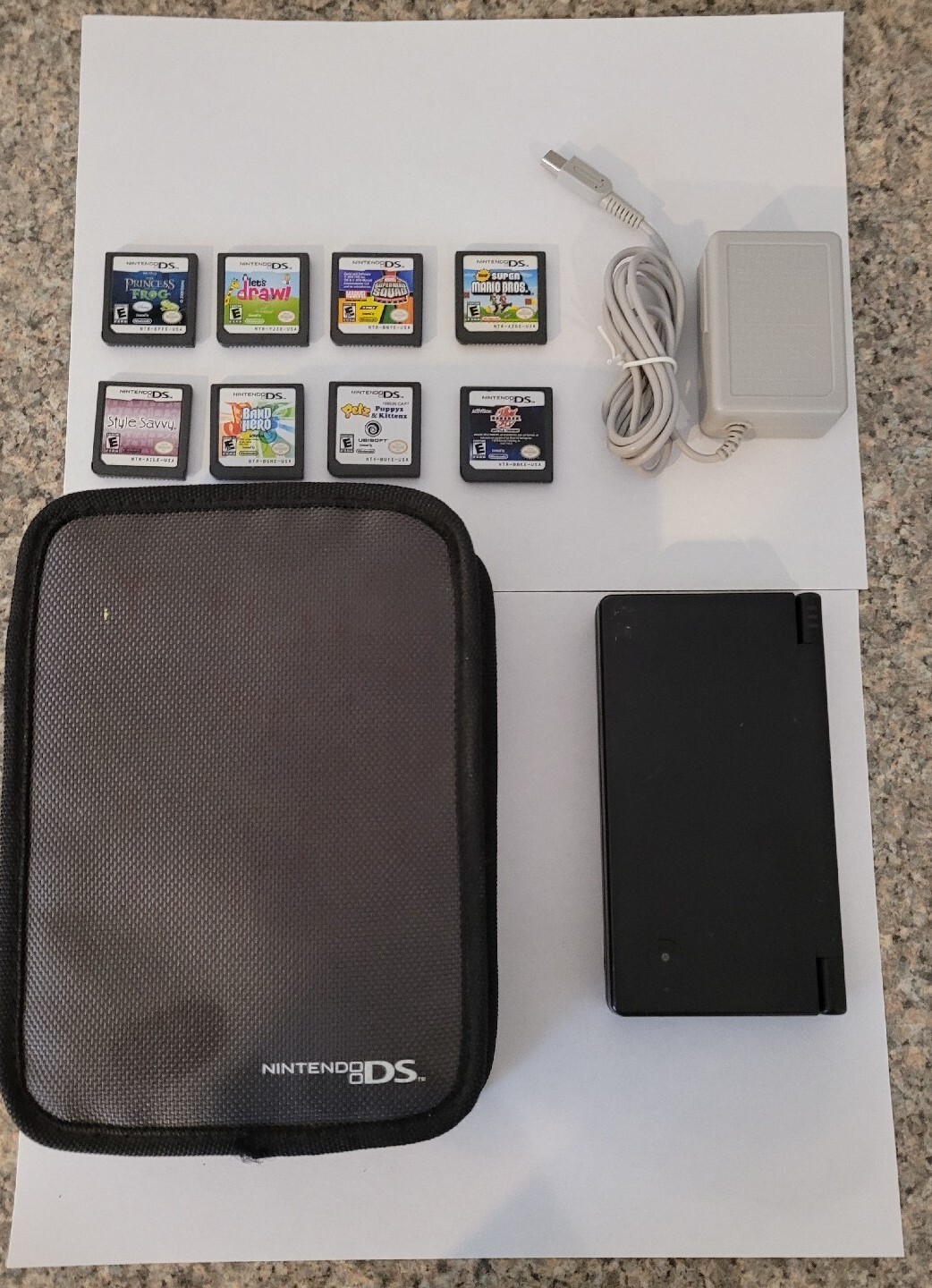 Nintendo DSi Black Console W/Charger & Game Tested Lot & Working (No Stylus)