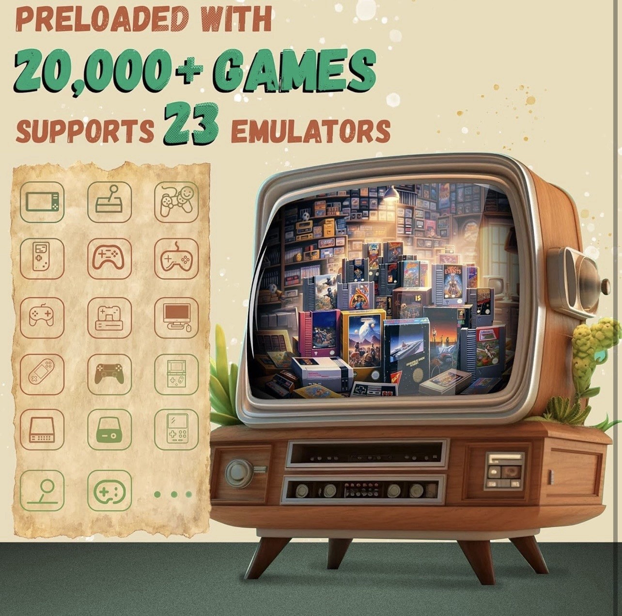 Wireless Retro Game Console, 25000+ Games Built-in, 4K HDMI Output, 9 Emulators,
