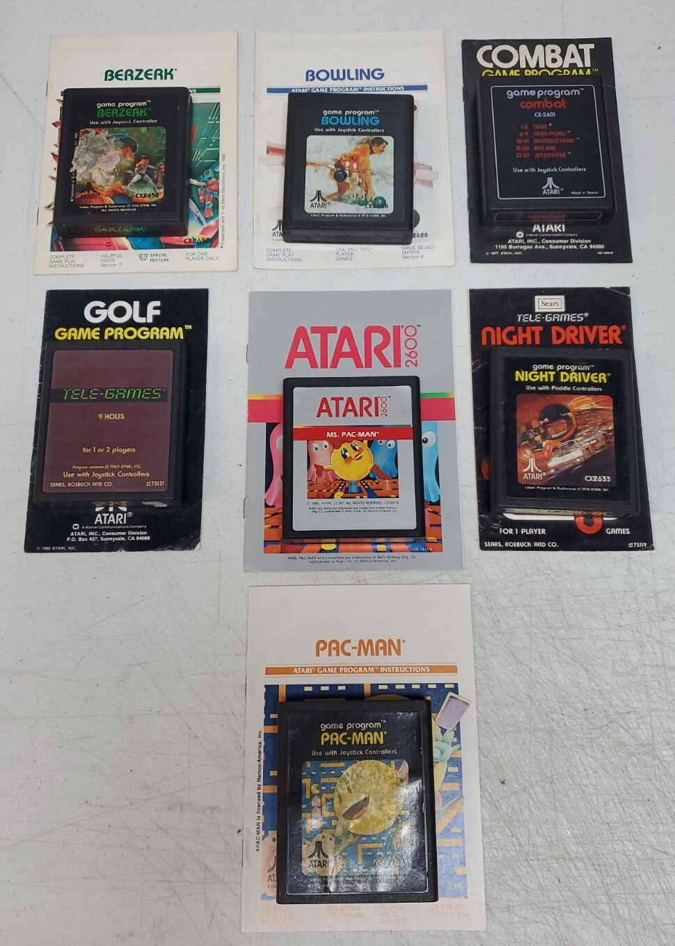Atari 2600 Console w/Hookups, OEM Controllers & 7 Games – Lot #3 *Read*